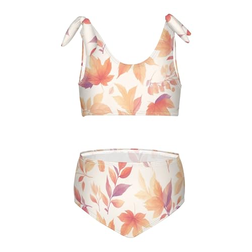 Autumn Leaves Seamless Girls 2 Piece Kids Bikini Set Quick-Dry Swimsuits Swimwear Adjustable Shoulder Strap
