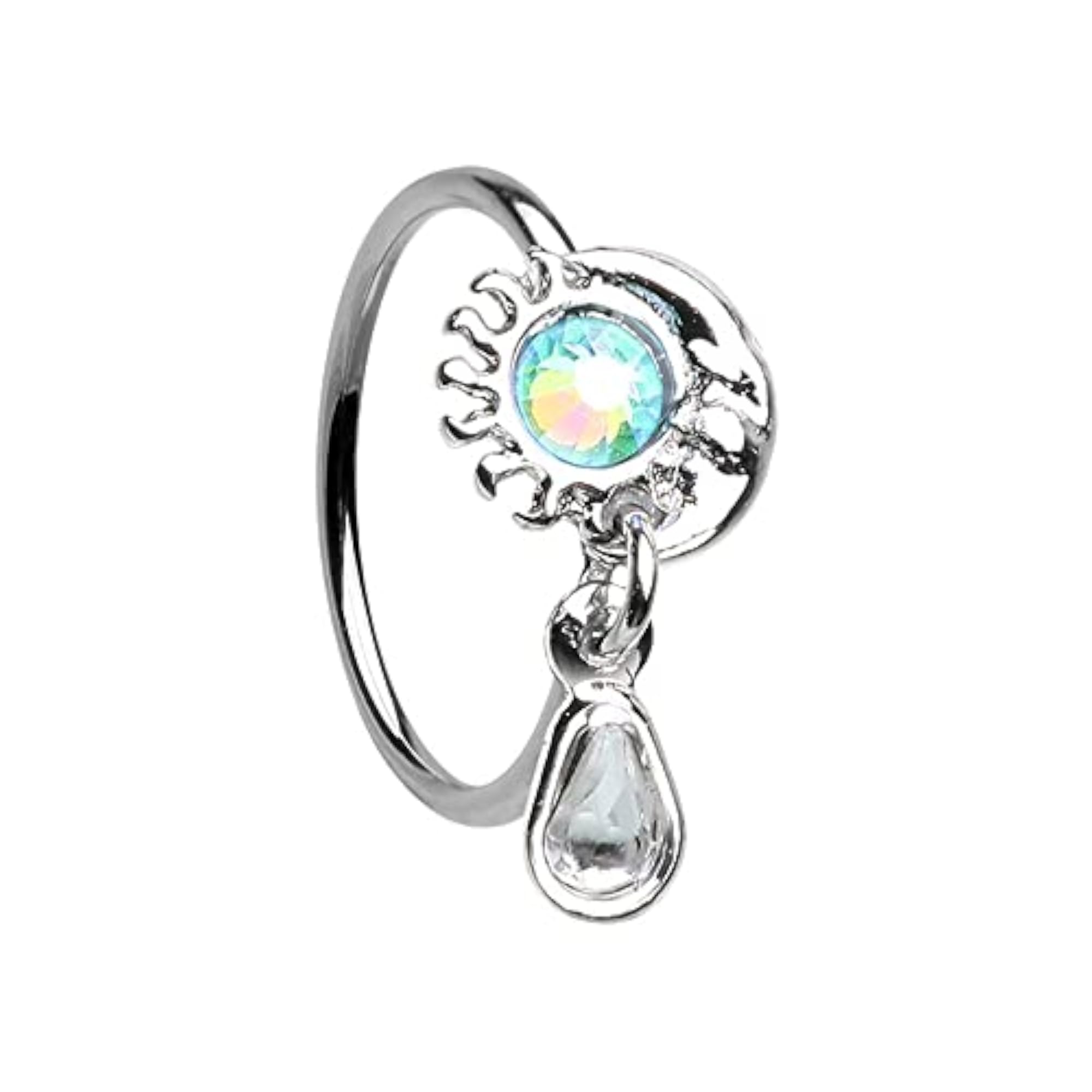 20GA Stainless Steel Aqua Sun & Crescent Moon Nose Ring