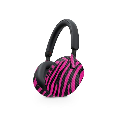 Image of MightySkins Carbon Fiber Skin Compatible with Sony WH-1000XM5 Headphones - Pink Zebra | Protective, Durable Textured Carbon Fiber Finish | Easy to Apply