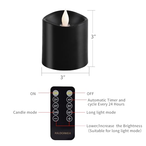 Image of 3x3 Flickering Flameless Candles Set of 1, 2AA Battery Life 600 Hours Battery Candles Flickering with Timer, 3 inch Flameless Candles with Remote for Indoor /Outdoor, Black
