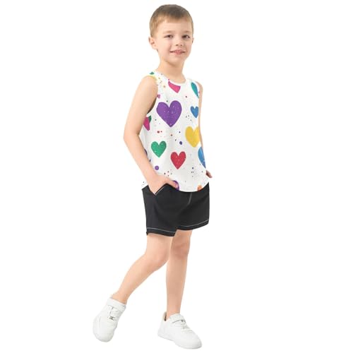Bolaz Boys Athletic Quick Dry Tank Top Sleeveless Workout T Shirts Age 11-15,Colorful Hearts Pattern4