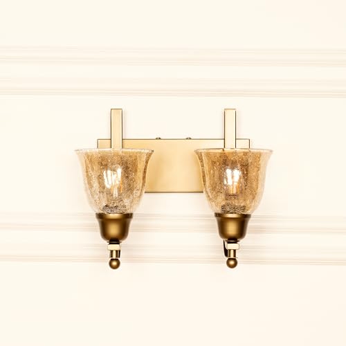 Image of Divine Trends Antique Brass Finish Double J Wall Light with Cup Crackled Glass Golden Luster for Living Room, Bedroom, Home Decoration, Hotel Wall Lamp Pack of 1