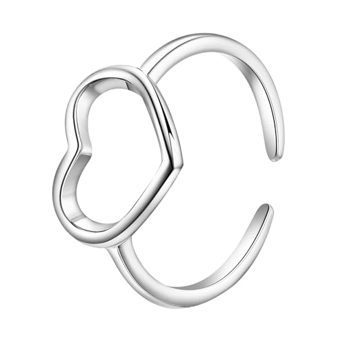 LEGENTLISUR Corazón Anillos Plata de Ley 925 para Mujer Anillos de Plata de Ley 925 Anillo Corazón Ajustables Mujer Anillos Abiertos de Plata de Ley 925 Joyería para Mujeres (Platino)