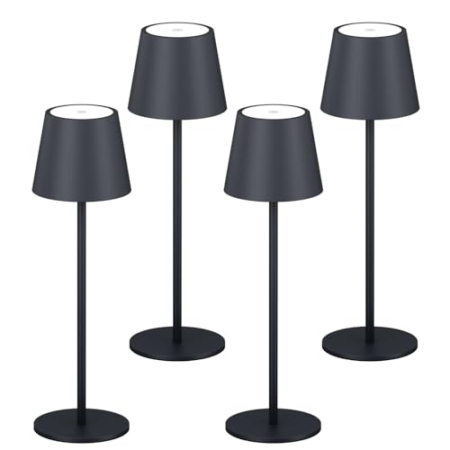 K-Bright 4 pezzi Lampada LED Dimmerabile da tavolo in alluminio,Ricaricabile 2700K luce calda Per interni/esterni Lampada da tavolo senza fili con USB ricarica (Antracite)