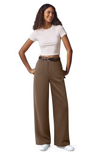 NIMIN Wide Straight Leg Trousers Pants for Women High Waisted Business Casual Work Slacks Dessy Dress Pants Brown L - image 3