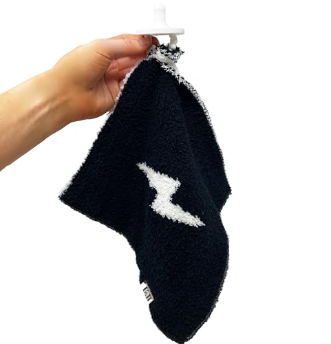 Image of L+L USA Lightning Bolt Baby Lovey Pacifier /Teether Holder 10 inchx10 inch - DreamSoft Plush Fluffy Cuddly Soothie Reversible Mini Comfort Blanket - Newborn Gift Essential Babies Boys and Girls (Black /White)
