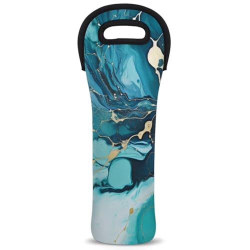 Neoprene Wine Tote Carrier Bag for Wine,Water, Champagne, Beer, Baby Bottles 15.6 x 5.1 Inches, Protective Wine Bag,Art and Gold