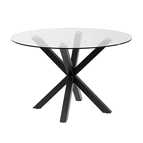 Kave Home - Mesa de Comedor Argo Redonda Ø 119 cm de Cristal y Patas de Acero en Negro