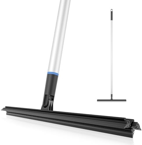 Afoddon Floor Squeegee Broom, Shower Squeegee with 3-Rubber Blade, Extension Pole 46" Long Handle, Wet&Dry Squeegee Mop for Bathroom/Window/Tile Floors/Wall