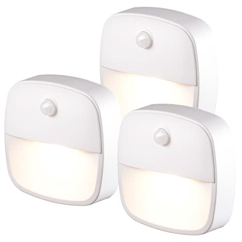 XVZ Lampe Détecteur de Mouvement Interieur, Lot de 3 Veilleuse LED Pile, Veilleuse d'escalier Automatiquel Pour Couloir, Chambre, Cuisine, Placard - Blanc...