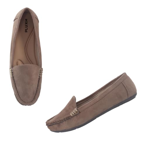 Image of Pluxh Women Classic Ballet Flats | Suede-Textured Slip-On Design with Metal Accent | Cushioned Footbed and Flexible Sole | Office, Casual & Travel Wear