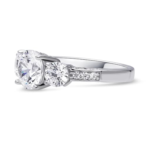 BERRICLE Sterling Silver 3-Stone Wedding Engagement Rings Stackable Band Ring Set for Women, Cubic Zirconia CZ - Asscher, Cushion, Oval, Princess, Round Cut3