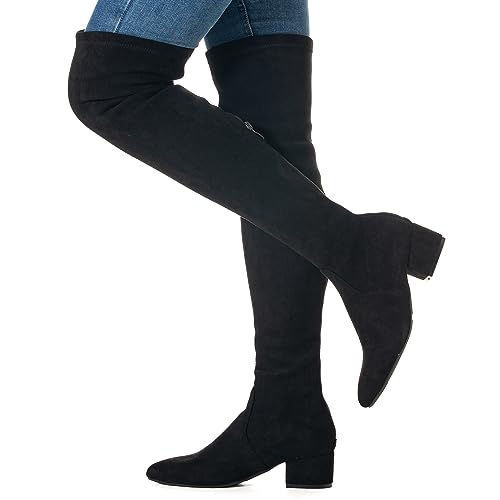 Mtzyoa Over The Knee Boots For Women Black Size 9 Low Heel Thigh High Block Long Otk Winter Pointed Toe Stretch thumb #4