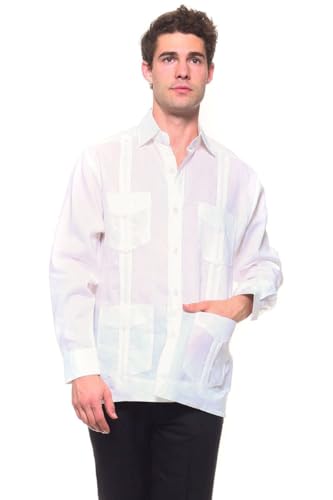 Mojito Men's Irish Linen Four-Pocket Classic Guayabera Shirt Long Sleeve2
