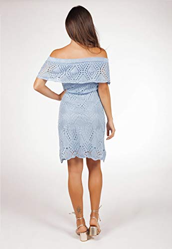 Vestido Bella Store Ombro a Ombro de Tricô Rendado Feminino Cor:Azul;Tamanho:Único;Gênero:Feminino