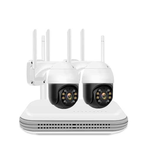 Videoüberwachungsset 5MP WiFi Überwachungskameras PTZ 4CH Drahtlose WiFi System Kamera Kit IP Zwei Weg Farbe Nachtsicht Hause CCTV Kamera (Size : None, Color : NVR with 2PCS Camera)