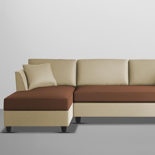 Image of BRAXTON Ruben LHS 4 Seater L Shape Sofa Set for Living Room (Cream Brown Fabric) Premium Fabric Sofa