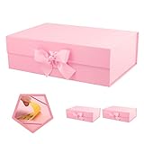 PACKQUEEN 3 Large Gift Boxes with Ribbon, Gift Boxes with Lids Large, Glossy Pink Gift Boxes, Bridesmaid Proposal Box, Luxury Gift Box for Presents (13.5x9x4.1 Inches)