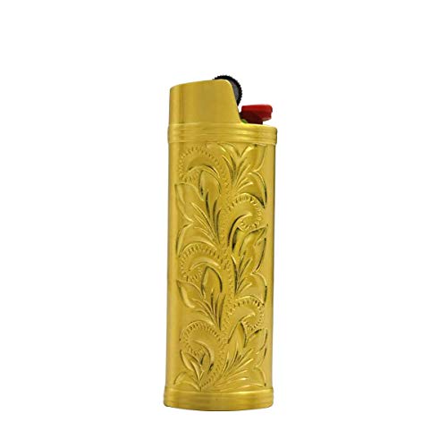 Lucklybestseller Metal Lighter Case Cover,Lighter Sleeve Holder Vintage Floral Stamped for BIC Full Size Lighter J6(Gold)