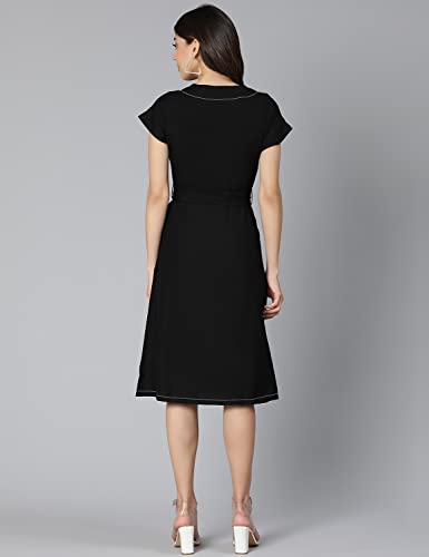 Image of oxolloxo Women Cotton Shirt Regular Sleeves Solid Party Dress