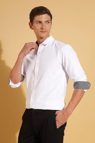 Image of Fyltr Men's Regular Fit Oxford Cotton Blend Shirt - Full Sleeve | Contrast Trim Fabric | Formal Shirts for Men