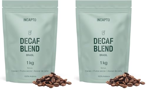 Incapto Café Descafeinado de Especialidad en Grano 1kg | Selección de cafés 100% Arábica de Brasil | Proceso Swiss Water - Descafeinización Natural al Agua | Decaf (Paquete de 2)