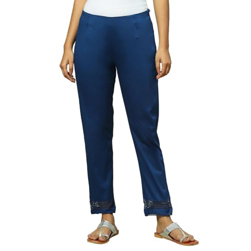 Image of Rangriti Women Polyester Blend Solid Pants (RMMINDIGO18136 Blue XL)