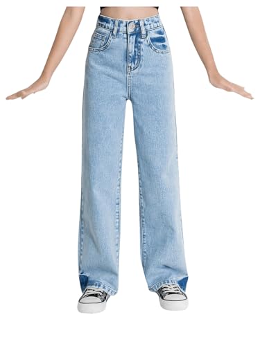 WDIRARA Girl's High Waisted Straight Leg Button Jeans Casual Pocket Denim Pants3