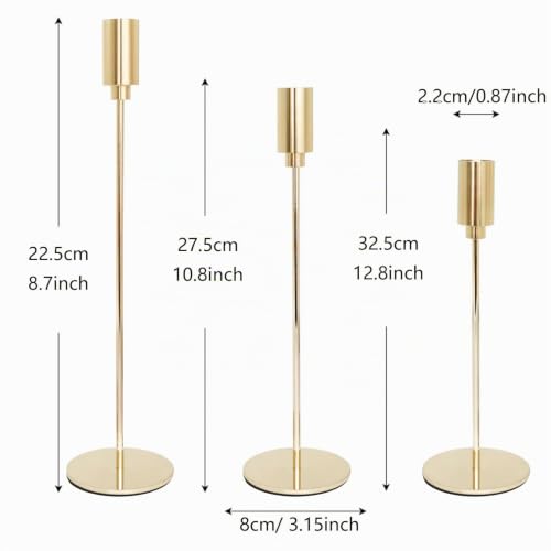 Kerzenständer Set 3 Stück Kerzenhalter für 20-22mm Dekorative Kerze Stand Gold Zhi (GOLD-3pcs) – Bild 4
