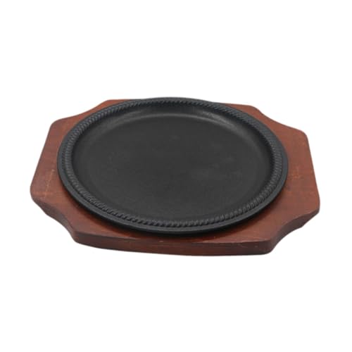 Sharplace Griddle Steak Plate Teppanyaki Grill Nonstick Platter with Wooden Base Wood Handle Grill Plate Skillet for Stovetops, L