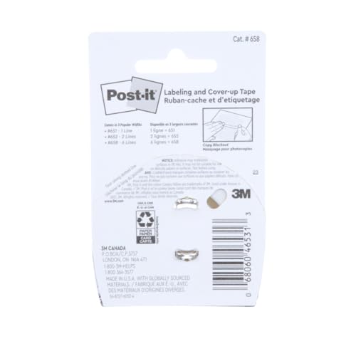 Image of Post-it 658 Labeling & Cover-Up Tape, Non-Refillable, 1 inch x 700 inch Roll