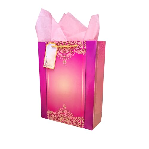Image of Flora Paperbags Gift Bags -Wedding Paper Bags For Return Gifts|Pink Gift Bag |Paper Gift Bag |Medium Carry Bags For Gifting |Pack Of 10 |Size 12X9X3.5 Inches