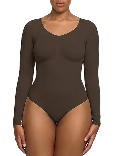 creamy fabrics Damen Figurformender Shapewear Bodysuit mit Slip Longsleeve Body für unsichtbaren Sitz Starke Kompression für Bauch & Taille Nahtlos mit Po-Lifting Effekt