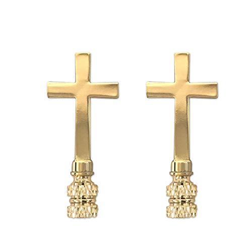Image of Royal Designs, Inc. Cross Lamp Finial, Medium Polished Brass, Decorative Replacement Finial for Table or Floor Lamps, Set of 2