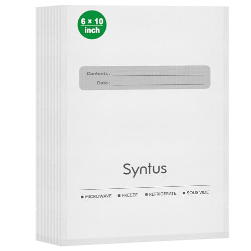 Image of Syntus Vacuum Sealer Bags, 100 Count Pint 6 inch x 10 inch Comercial Grade PreCut Bag for Food, BPA Free Food Vac Bags for Storage, Meal Prep or Sous Vide