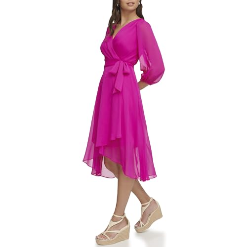 Image of DKNY Women's Half Balloon Sleeve Faux Wrap Midi Dress