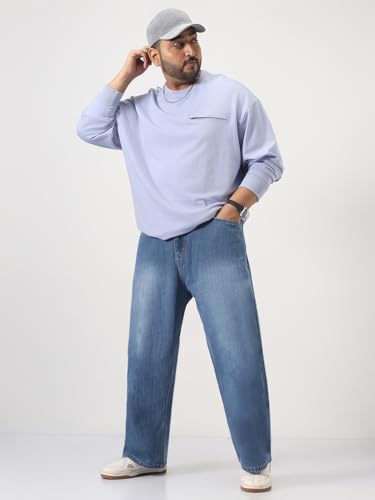 Image of Urbano Plus Men's Loose Baggy Fit Washed Denim Jeans Non-Stretchable
