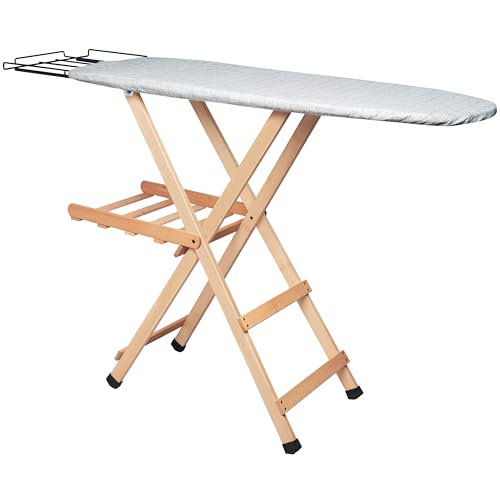 Asse da Stiro Premium, 100% Legno Massiccio di Faggio, Tavola da Stiro con Fori Traspiranti,...