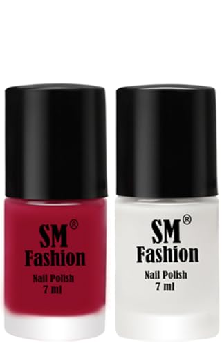 Image of Long Lasting Nail Polish | Nail Paint Combo 7 ml Each) - Set of 2 Dark Magenta-White