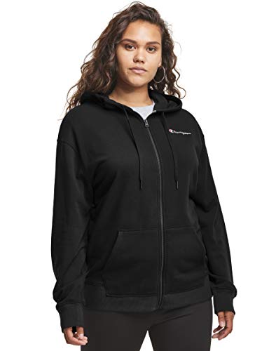 Champion Womens Plus Campus French Terry Zip Jacket, 3X, Black