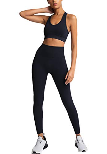 Women's Yoga Outfits 2 Piece High Waisted Leggings with Sports Bra Gym Clothes Sets