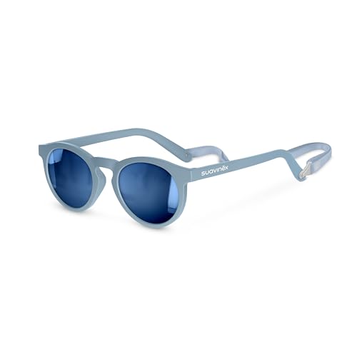SUAVINEX, Gafas de Sol para Niños de 2 a 3 Años, Polarizadas, con Filtro UV400 Cat. 3, 100% Protección Rayos UVA y UVB, con Funda y Cinta de Sujeción Incluidas, Flexibles y Ligeras, Redondas, Azul