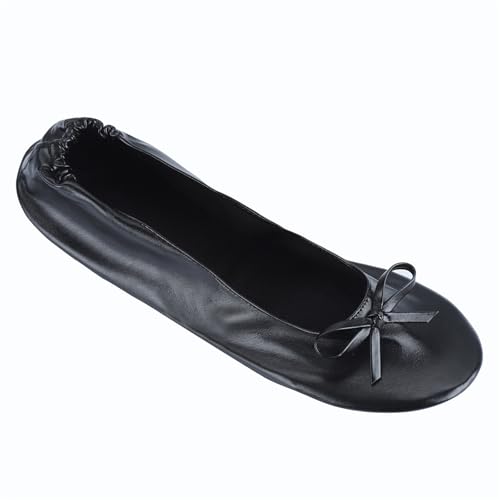 Women's Foldable Dance Shoes Ballet Flats Slip On Square Toe Comfortable Dressy Bowknot Flats Women Portable Roll Up Lightweight Dress Shoes for Wedding Party Ballerina Loafers