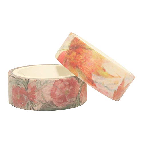 Image of HASTHIP 10 Roll Washi Tapes Set Spring Flower Colour Tapes Decorative Tape Craft Supplies for DIY Craft, Journal Supplies, Gift Wrapping, Scrapbooking