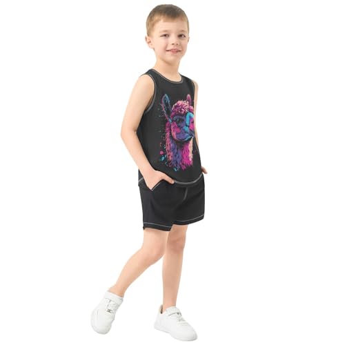 Colorful Llama Head Dark Boys Tank Tops Toddler Sleeveless Tank Top Undershirts for Kids,3T4