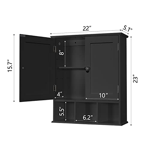 image for TaoHFE Black Bathroom Cabinet, Wall Mounted 2 Door Storage With Adjust