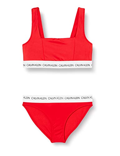 Calvin Klein Bralette Bikini Set Conjunto de baño, Rojo (High Risk 18/1763 Xbg), Talla Única (Talla del Fabricante: 10-12) para Niñas