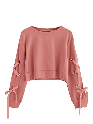 Image of SweatyRocks Women's Casual Lace Up Long Sleeve Pullover Crop Top Sweatshirt
