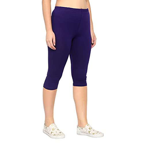 Image of Irana Women Cotton Stretchable Capri | Slim /Regular Fit | Breathable Yoga, Gym & Lounge Wear | High-Waist Stretchable 3 /4 Length Leggings|Capri Pants for Women - Pack of 1