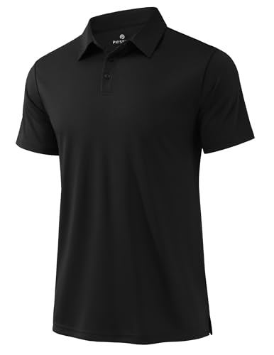 PINSPARK Mens Golf Shirt 3 Buttons Quick Dry Polo Shirts for Men Short Sleeve Casual Stylish Collared Polo Shirts Black